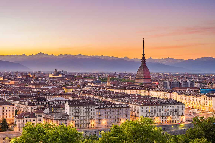 A sunset panorama of Turin
